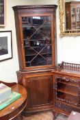 George III style mahogany double corner cabinet with astragal glazed door top
