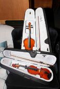 Violin and bow with case and 3/4 violin and bow with case