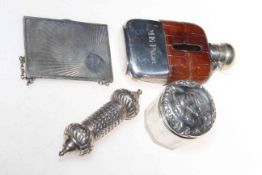 Silver mounted flask, silver card holder,