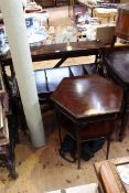 Late Victorian/Edwardian mahogany hexagonal occasional table and mahogany five division book table