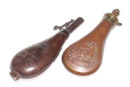 Embossed copper and leather powder flask (2)