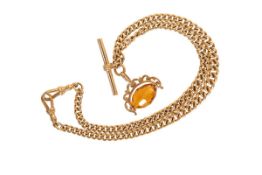 A 9 CARAT GOLD WATCH CHAIN, with T-bar and swivelling fob.