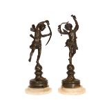 A PAIR OF PATINATED BRONZE FIGURES AFTER ERNEST RANCOULET (FRENCH, 19th CENTURY),