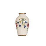 A WILLIAM MOORCROFT MINIATURE VASE IN THE EIGHTEENTH CENTURY PATTERN, of shouldered ovoid form,