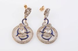 A PAIR OF EARLY 19TH CENTURY DIAMOND AND ENAMEL EARRINGS,