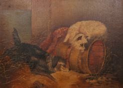ATTRIBUTED TO GEORGE ARMFIELD (1808-1893), TERRIERS RATTING, oil on canvas, framed. 24.5cm by 31.