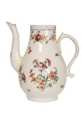A BRISTOL PORCELAIN COFFEE POT, LATE 18th CENTURY, of baluster form, painted with floral sprays,