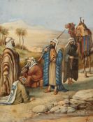 ORIENTALIST SCHOOL, ARABS WITH A CAMEL; AND A GROUP OF MEN TALKING IN THE STREET, two,