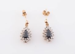 A PAIR OF SAPPHIRE AND DIAMOND EARRINGS,