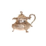 A LARGE EARLY VICTORIAN SILVER MUSTARD, IN THE ROCOCO REVIVAL TASTE, CHARLES GORDON, LONDON 1840,