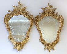 A PAIR OF VENETIAN GILTWOOD MIRRORS, POSSIBLY 18th CENTURY,