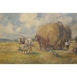 JAMES WILLIAM BOOTH (1867-1953), HAYMAKING, signed, watercolour, framed.