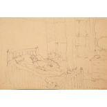ATTRIBUTED TO LAURENCE STEPHEN LOWRY (1887-1976), FIVE INK SKETCHES ONTO SKETCH BOOK LEAVES,