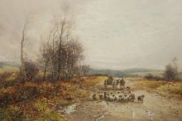 WILLIAM MANNERS (1860-1930), SHEPHERD AND HIS FLOCK, signed and dated 1910, watercolour, framed. 25.