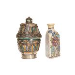 A PERSIAN POTTERY OIL FLASK, 19th CENTURY, three-sided,