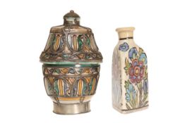 A PERSIAN POTTERY OIL FLASK, 19th CENTURY, three-sided,