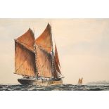 JACK RIGG (BORN 1927), KETCH RIGGED BARGE, signed, watercolour, framed.