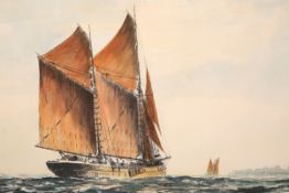 JACK RIGG (BORN 1927), KETCH RIGGED BARGE, signed, watercolour, framed.