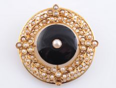 AN ENAMEL AND SEED PEARL BROOCH, circa 1890-1900,