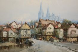 NOEL HARRY LEAVER (1889-1951), AN OLD FLEMISH CITY, signed lower right, watercolour, framed. 26.
