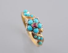 A MID 19TH CENTURY TURQUOISE SET RING,