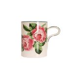 A LARGE WEMYSS POTTERY TANKARD, with strap handle, painted with roses,