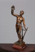 AFTER PERRON, "FRUITS DU TRAVAIL", a patinated spelter figure,