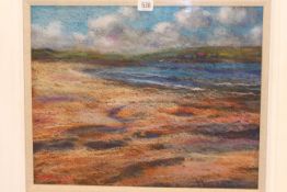JOHN MACKIE (BORN 1955), COASTAL LANDSCAPE, signed and dated, pastel, framed. 38cm by 48.