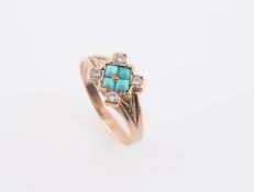 A MID 19TH CENTURY TURQUOISE AND DIAMOND RING,