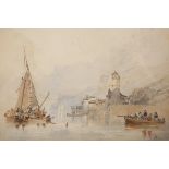ATTRIBUTED TO JOHN WILSON CARMICHAEL (1800-1868), HARBOUR SCENE, initialled JWC, watercolour,