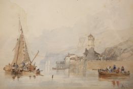 ATTRIBUTED TO JOHN WILSON CARMICHAEL (1800-1868), HARBOUR SCENE, initialled JWC, watercolour,