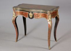 A 19TH CENTURY BOULLE FOLDOVER CARD TABLE, of shaped outline,