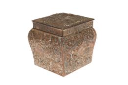 A CHINESE SILVERED COPPER CADDY, c.