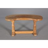 ROBERT THOMPSON OF KILBURN A MOUSEMAN OAK KIDNEY SHAPED COFFEE TABLE,