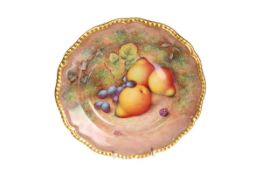 A ROYAL WORCESTER FRUIT PAINTED CAKE PLATE, painted by Telford, decorated with pears and grapes,