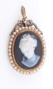 AN EARLY 19TH CENTURY PEARL AND DIAMOND CAMEO BROOCH,
