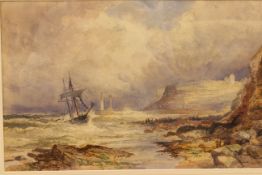 ROBERT ERNEST ROE (1852-1921), THE BRIG MARY & AGNESS IN DISTRESS, WHITBY SANDS, 24TH OCT 1885,