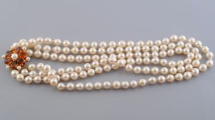 A CULTURED PEARL AND CITRINE NECKLACE,