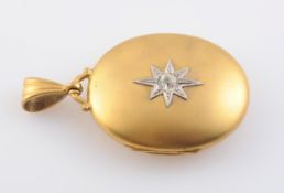 A MID VICTORIAN LOCKET PENDANT, of oval form hinged on one side, suspending from an articulated,