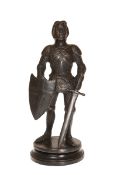 EARLY 20th CENTURY SCHOOL, A PATINATED BRONZE FIGURE OF A STANDING CRUSADER KNIGHT, unsigned,