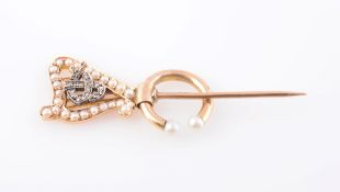 A 19TH CENTURY SEED PEARL AND DIAMOND PIN,