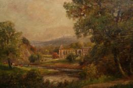 OWEN BOWEN (1873-1967), BOLTON ABBEY, signed, oil on canvas, framed. 38cm by 54.