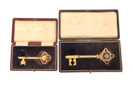 A 9 CARAT GOLD PRESENTATION KEY, engraved with inscription dated Jan 28 1928, 24 grams,