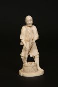 A JAPANESE IVORY OKIMONO, Meiji Period, carved as a man with geese, signed to underside. 14.