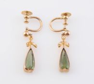 A PAIR OF PERIDOT AND SEED PEARL EARRINGS,