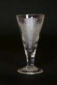 A CONTINENTAL ARMORIAL DRINKING GLASS, LATE 18th CENTURY, of plain trumpet form,
