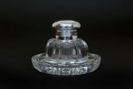 A VICTORIAN SILVER-MOUNTED CUT-GLASS INKSTAND, the silver marked for Birmingham 1888,