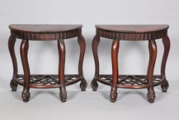 A PAIR OF CHINESE HARDWOOD DEMILUNE TABLES, EARLY 20TH CENTURY,