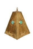 A BRASS LANTERN IN THE ART NOUVEAU TASTE, tapering square section,