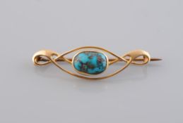 A GOLD AND TURQUOISE BROOCH BY MURRLE BENNETT & CO,